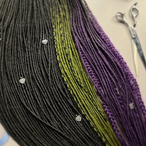 Thin Twisted Synthetic Dreads: Black, Olive Khaki Ombre, Purple Ombre