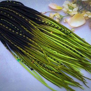 Wool dreads ombre black on khaki black on light green wrapped ombre merino dreadlocks  Double or Single SE DE ended present hair