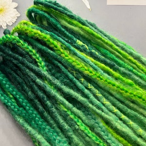 Ombre Green Synthetic Dreadlocks: Fishtail Braids, Yarn Wrapped