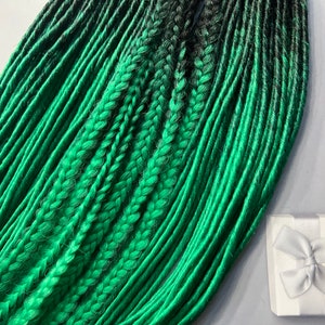 Full set ombre DE dreads braids ombre black and green hair accessories extensions thin double ended dreadlocks image 4