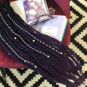 Black to Purple Ombre Synthetic Dreads: Natural Look, Yarn Wrapped