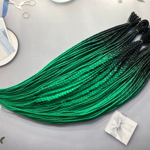Full set ombre DE dreads + braids ombre black and green hair accessories extensions thin double ended dreadlocks