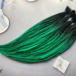 Full set ombre DE dreads braids ombre black and green hair accessories extensions thin double ended dreadlocks image 1