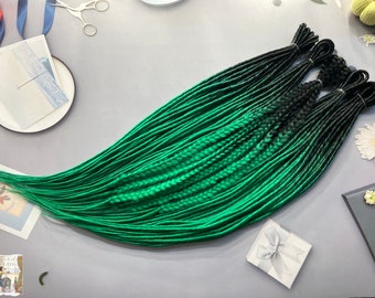 Synthetic Dreads: Ombre Black Green Hair Extensions (Braided Ends)
