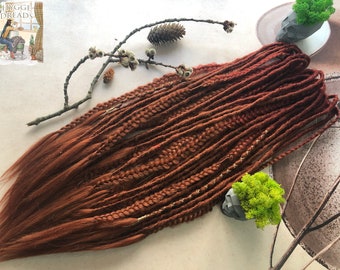 Ombre Copper Red Synthetic Dreadlocks - Yarn Wrapped with Free Beads