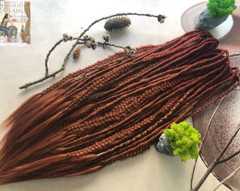 Natural look synthetic dreads +fishtail braids with loose ends ombre copper terracotta red ginger Double or Single ended full set dreadlocks