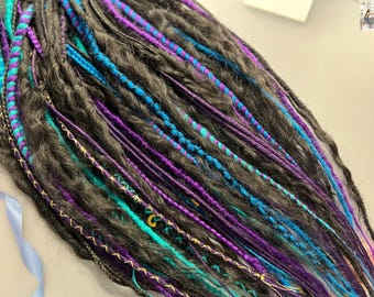 Bohemian Ombre Dreadlocks, Black to Purple with Turquoise (Full Head)