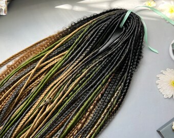 Synthetic Ombre Dreads: Black & Blonde Twists - Handmade Braids