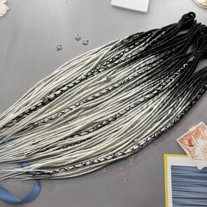 Black and White Ombre Synthetic Dreads with Metal Beads