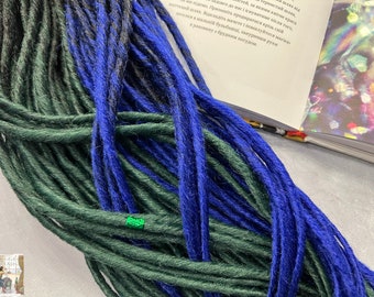 Synthetic Dreadlocks: Thin Ombre Colors - Black, Green, Blue