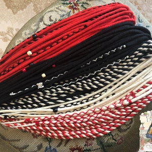 Merino Wool Dreads: Red, Black, White - Double or Single Ended