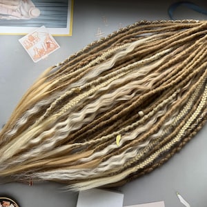 Blonde Synthetic Dreads: Fishtail Braids, Curls, Hair Extensions (22-24 inch)