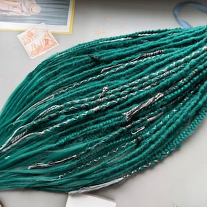 Natural look Synthetic dreads + fishtail braids emerald green skull raven black and silver color as a gift hair extensions dread extensions