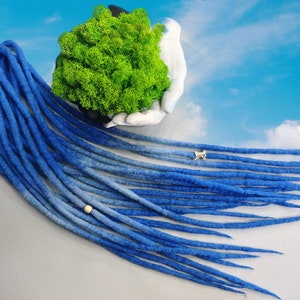 Ombre Blue Merino Wool Dreads: Double or Single Ended Boho Extensions