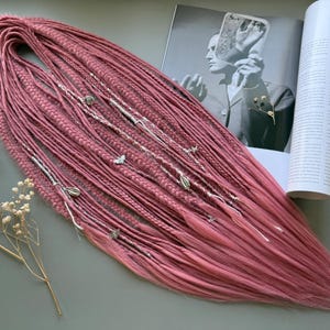 Boho Synthetic Hair Extensions, Dusty Pink Dreads & Braids (22-24in)