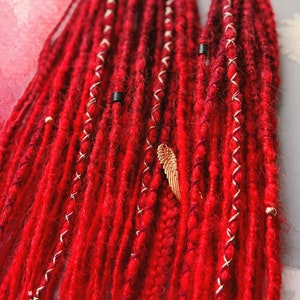 Burgundy Synthetic Dreads: Fishtail Braids with Gold Wings