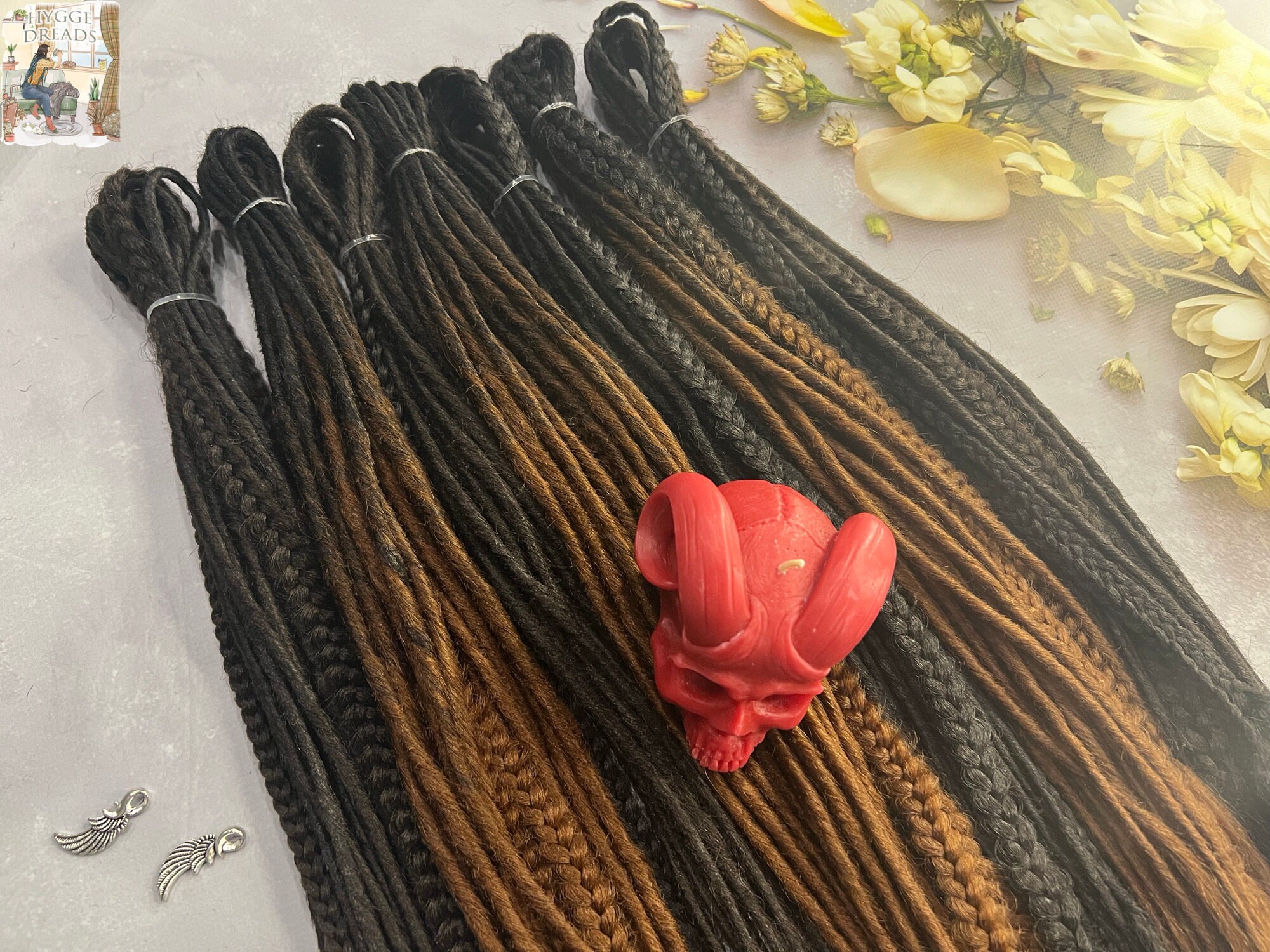 Handmade Decorated thin black brown dreadlocks Braid-ins to permanent! Rapunzel Locs braid ins that I  main image 2