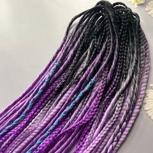 Black to Purple Synthetic Dreads: Braided Boho Dreadlock Extensions