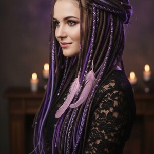Boho Merino Wool Dreadlocks Brown Purple Blend (Lightweight, Soft Texture) image 12