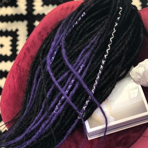 Black Purple Ombre Synthetic Dreads: Natural Look, Wrapped Braids