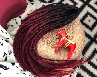 Natural look  synthetic dreads Black to burgundy ombre dark red maroon Double ended or Single ended Realistic and soft Fake dreadlocks set