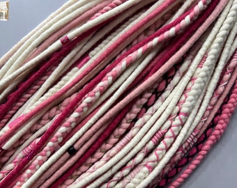 Wool Dreadlocks: Boho Pastel Pink & White Blond (Handmade Extensions)