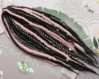Bohemian Wool Dreadlocks: Black, White & Dusty Pink Braids