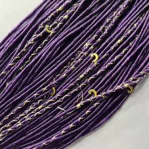Purple Ombre Synthetic Dreadlocks: Gold Moon Beads, Gold Thread Hair Extensions