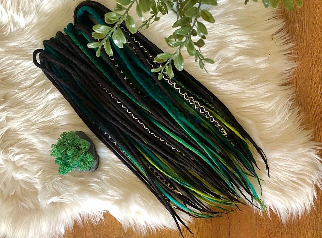 Wool Dreads Black Shades of Green Merino Dreadlocks Double or Single SE