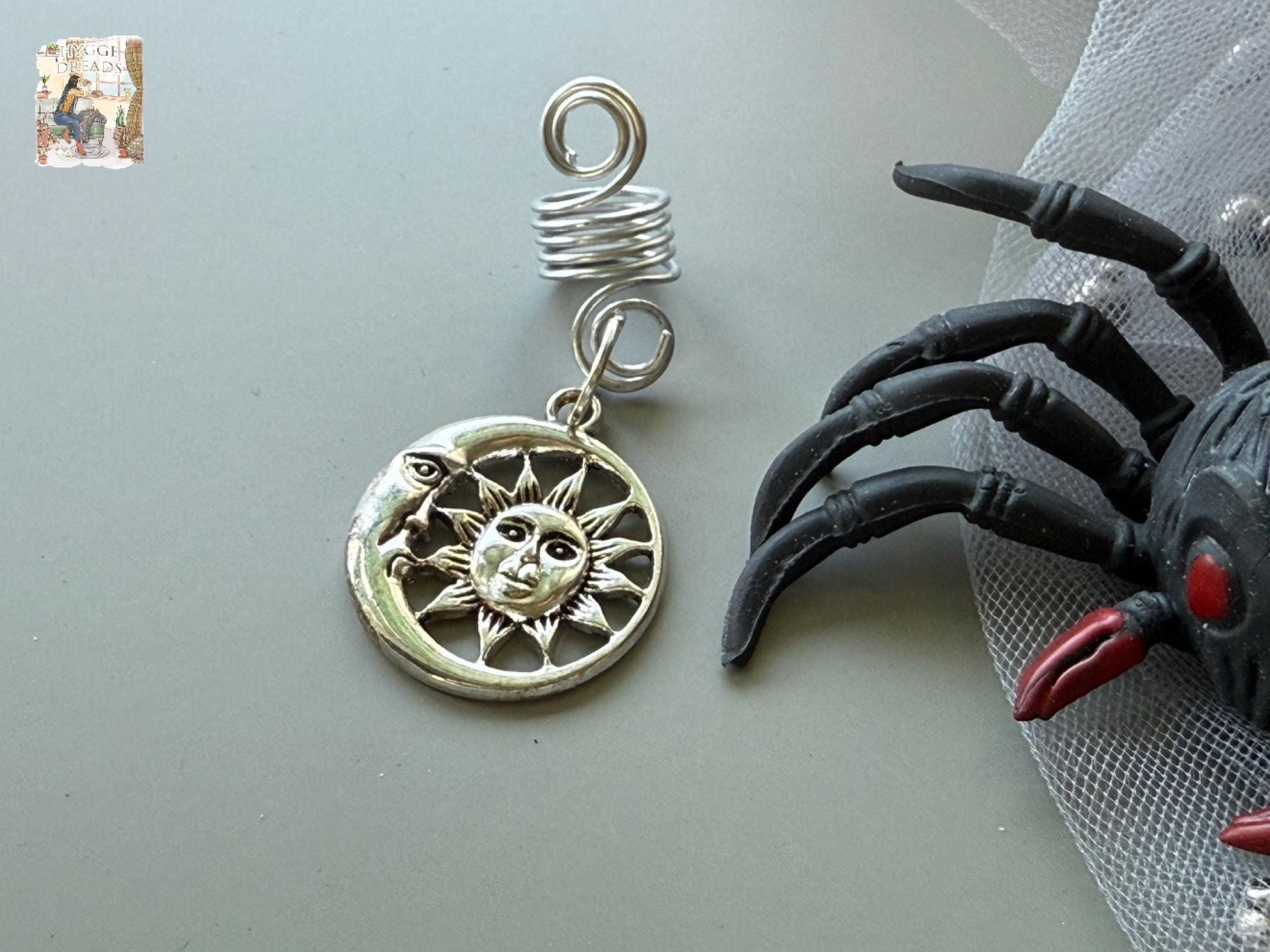 Dreadlock Hair Bead: Celestial Sun and Moon Design (7.5mm 