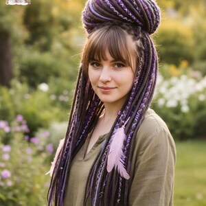 Boho Merino Wool Dreadlocks Brown Purple Blend (Lightweight, Soft Texture) image 13