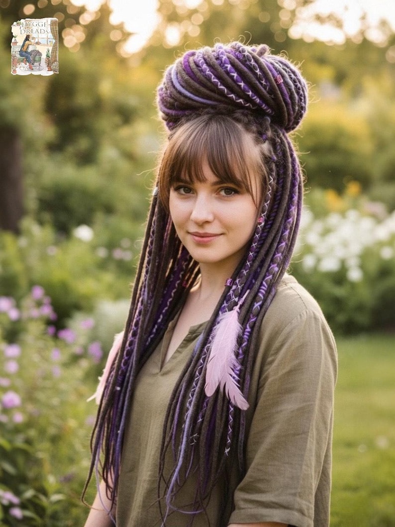 Boho Merino Wool Dreadlocks Brown Purple Blend (Lightweight, Soft Texture) image 13