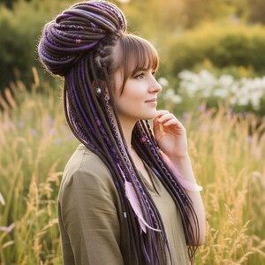 Boho Merino Wool Dreadlocks Brown Purple Blend (Lightweight, Soft Texture) image 11