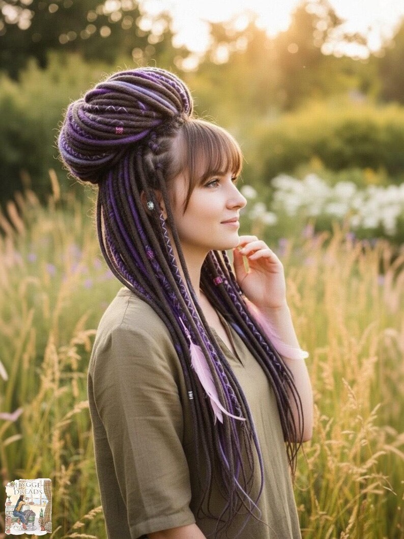 Boho Merino Wool Dreadlocks Brown Purple Blend (Lightweight, Soft Texture) image 11