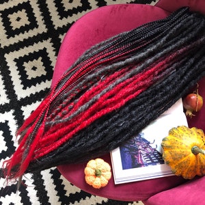 Synthetic dreads braids Black to red dark grey gray ombre Natural look Double ended or Single ended Realistic and soft Fake dreadlocks set