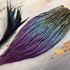 Sottili dread sintetici intrecciati ombre marrone chiaro-blu-viola blu ametista orchidea Dreadlocks finti luminosi