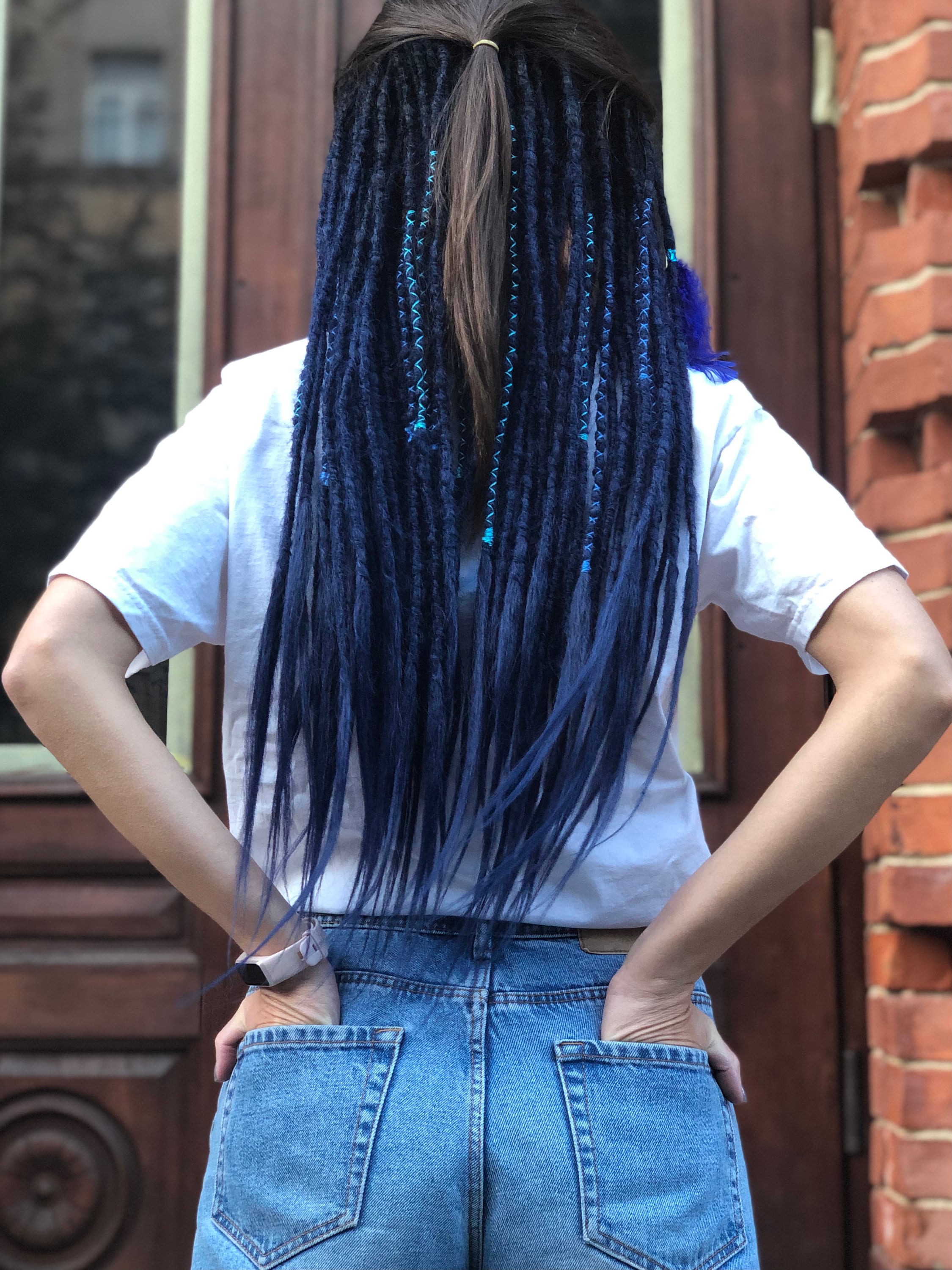 Blue Merino Wool Clip In Dreadlocks Extensions Handmade Miss Violet Lace Purple Curly Dreads for Sale, Buy Synthetic Dreadlocks main image 4