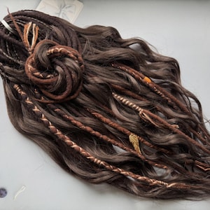 Conjunto de dreads cacheados DE SE, extensões de dreads mix, lã + cachos boho, cachos de crochê, dreads permanentes loc ex, ombré, castanho escuro, super macio