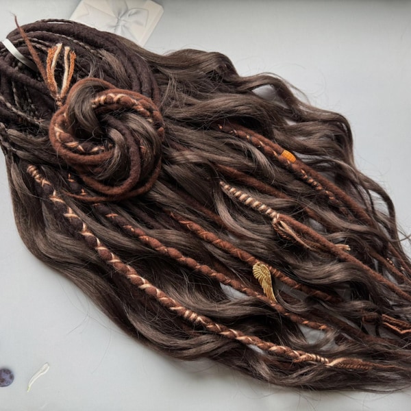 Ensemble de dreads bouclées DE SE locks mélange extensions de dreads laine + boucles boucles au crochet loc ex ombré brun foncé super doux