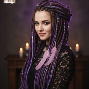 Boho Merino Wool Dreadlocks Brown Purple Blend (Lightweight, Soft Texture) image 4