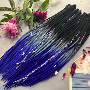 Ombre Wool Dreads: Black-Gray-Sky to Purple, Boho Viking Style