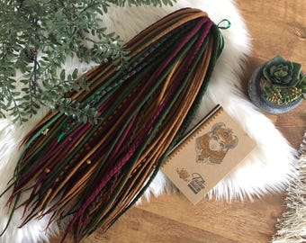 Merino Wool Dreads Full Set: Brown, Green & Burgundy Colors