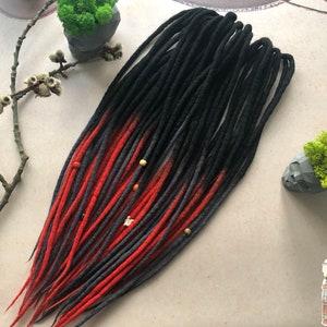 Ombre Wool Dreads: Black-Gray & Black-Red Merino Dreadlock Extensions
