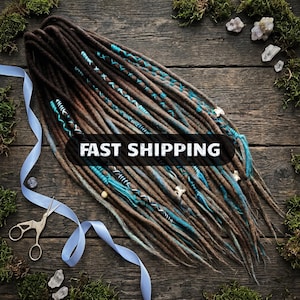 Pre Made Brown Blue Wool Dreads Fast Shipping USA Viking Full Set Mix