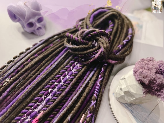 Boho Merino Wool Dreadlocks Brown Purple Blend (Lightweight, Soft Texture)