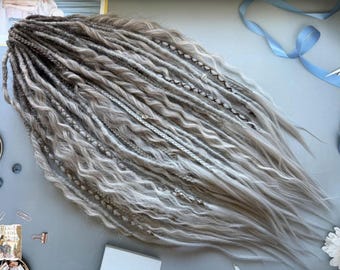 Ash Brown to Grey Ombre Curly Dreads Set | Synthetic Hair