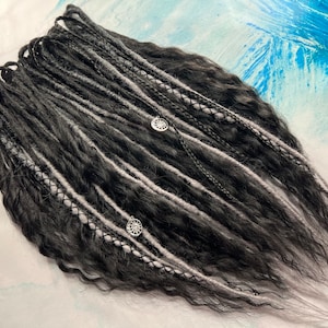Mix dreadlocks + curls + braids black light gray bandage beads sun moon as a gift hair extensions boho