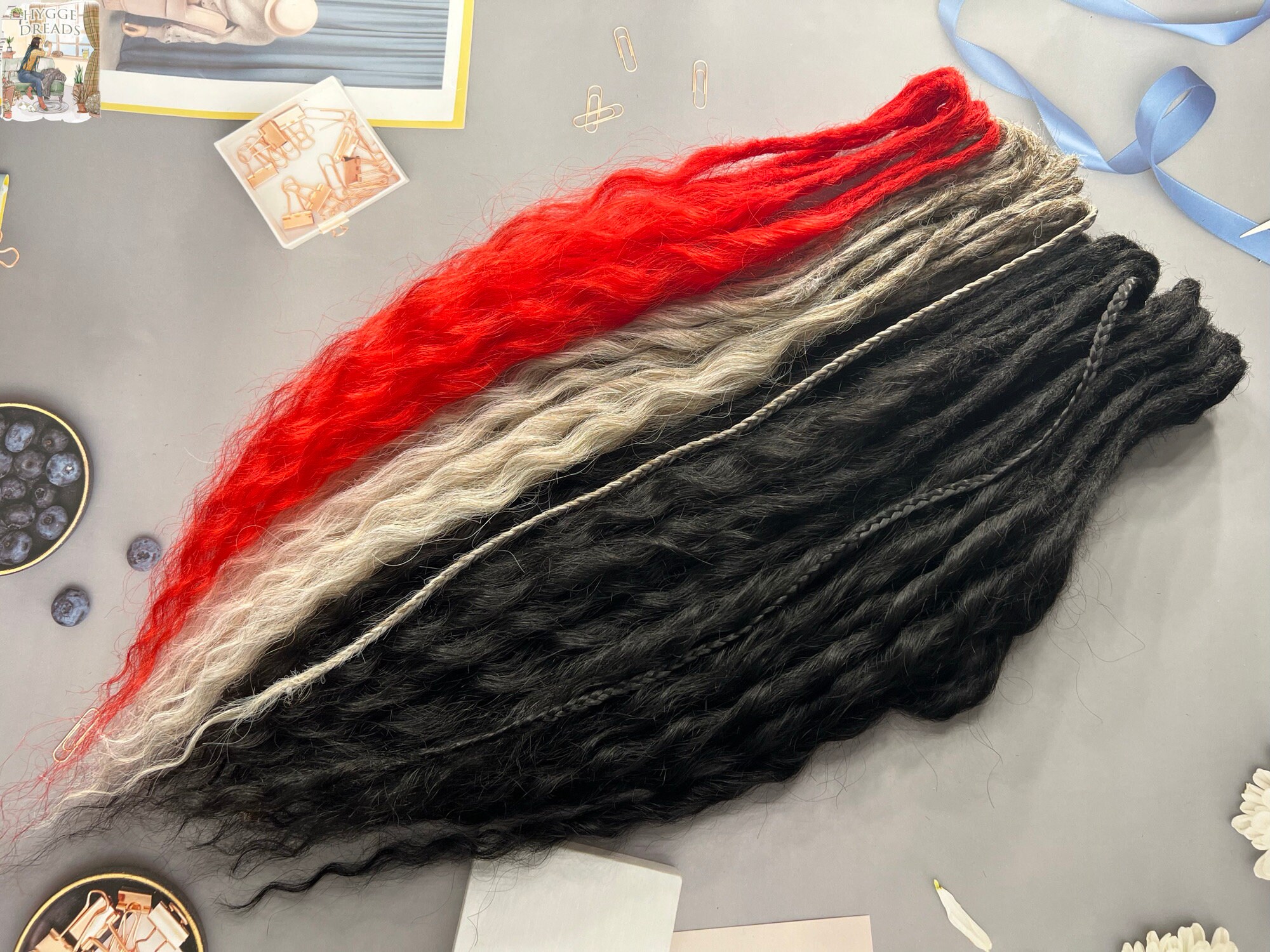 Dread curls bohemian soft natural looking dreadlocks-curls black red light blond +light brown blend braids + curls soft hair extensions boho