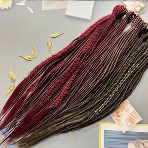 Burgundy Twisted Synthetic Dreads: Brown, Maroon, Wine Hair Extensions