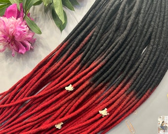 Wool dreads ombre black on red tomato bones as a gift boho viking style